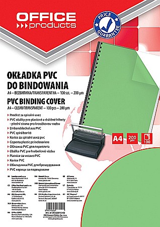 Aparate de indosariere si accesorii - Coperta plastic PVC, 200 microni, A4, 100/top Office Products - verde transparent