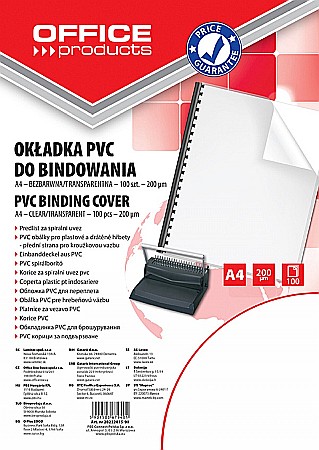 Coperta plastic PVC, 200 microni, A4, 100/top Office Products - transparent cristal