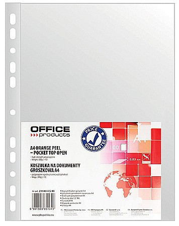 Folie protectie pentru documente A4, 30 microni, 100folii/set, Office Products - transparenta