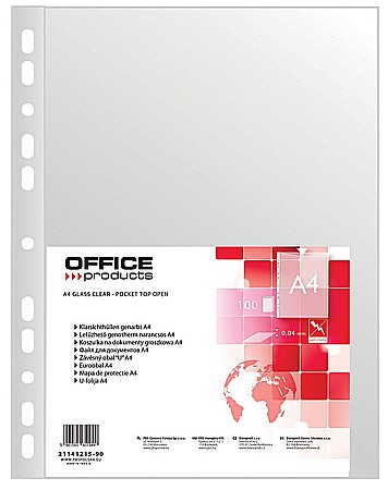Folie protectie pentru documente A4, 40 microni, 100folii/set, Office Products - transparenta