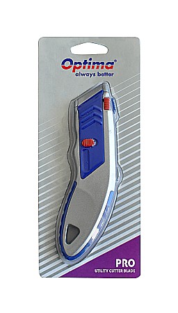 Cuttere - Cutter profesional Optima, lama trapezoidala + 5 rezerve SK5, cu auto-incarcare, zinc cu rubber grip