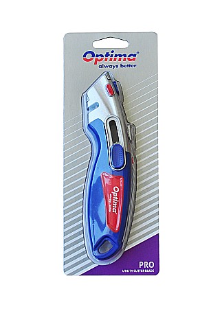 Cuttere - Cutter profesional Optima, lama trapezoidala + 4 rezerve SK2 tratate, 2 functiuni, zinc cu rubber gr
