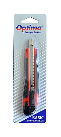 Cuttere - Cutter basic Optima, lama 9mm SK7, sina metalica, ABS cu rubber grip