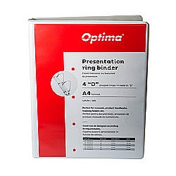Caiete mecanice - Caiet mecanic cu buzunar, plastifiat PP, 4 inele in "D", 16 mm, cotor 25mm, Optima - alb