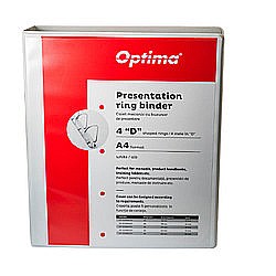 Caiete mecanice - Caiet mecanic cu buzunar, plastifiat PP, 4 inele in "D", 40 mm, cotor 65mm, Optima - alb