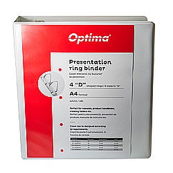 Caiete mecanice - Caiet mecanic cu buzunar, plastifiat PP, 4 inele in "D", 65 mm, cotor 90mm, Optima - alb