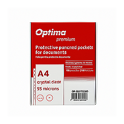 Organizare si arhivare - Folie protectie pentru documente A4, 55 microni, 100 folii/cutie, Optima Premium - cristal