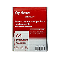 Organizare si arhivare - Folie protectie pentru documente A4, 75 microni, 100 folii/cutie, Optima Premium - cristal