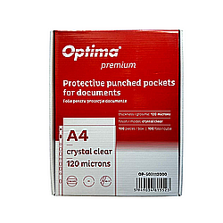 Organizare si arhivare - Folie protectie pentru documente A4, 120 microni, 100 folii/cutie, Optima Premium - cristal