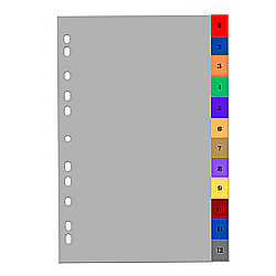 Indecsi si separatoare - Index plastic color, A4+, extra wide, 120 microni, numeric 1-12, Optima