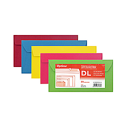Produse din hartie - Plic DL (110x220mm), lipire siliconica, 25 buc/set, Optima - color mix (5 culori x 5 buc.)
