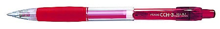 Pix cu gel PENAC CCH-3, rubber grip, 0.7mm, corp transparent - scriere rosie