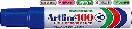 Markere permanente - Permanent marker ARTLINE 100, corp metalic, varf tesit 7.5-12.0mm - albastru