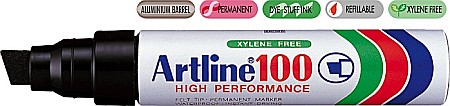 Markere permanente - Permanent marker ARTLINE 100, corp metalic, varf tesit 7.5-12.0mm - negru