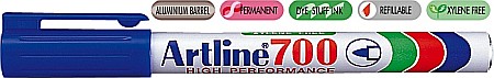 Markere permanente - Permanent marker ARTLINE 700, corp metalic, varf rotund 0.7mm - albastru