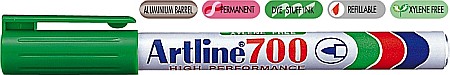 Markere permanente - Permanent marker ARTLINE 700, corp metalic, varf rotund 0.7mm - verde