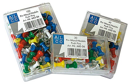 Agrafe si accesorii - Pioneze panou pluta, 100/cutie, ALCO - asortate