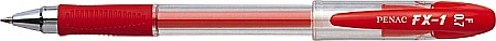 Pix cu gel PENAC FX-1, rubber grip, 0.7mm, con metalic, corp transparent - scriere rosie