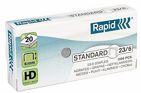 Capsatoare si capse - Capse RAPID Standard 23/ 6, 1000 buc/cutie - pentru 2-20 coli