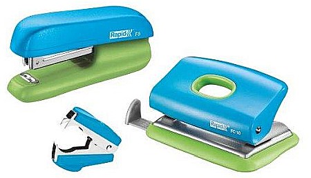 Capsatoare si capse - Set RAPID capsator F5, 10 coli, perforator FC 10, 10 coli si decapsator, blister - albastru/verde