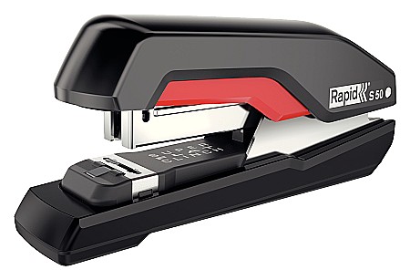 Capsatoare si capse - Capsator RAPID Supreme S50 Half Strip, 50 coli - rosu/negru