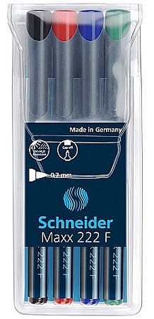 Markere universale - Universal permanent marker SCHNEIDER Maxx 222 F, varf 0.7mm, 4 culori/set - (N, R, A, V)