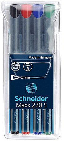 Markere universale - Universal permanent marker SCHNEIDER Maxx 220 S, varf 0.4mm, 4 culori/set - (N, R, A, V)