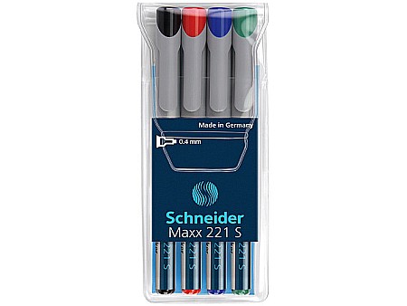 Markere universale - Universal non-permanent marker SCHNEIDER Maxx 221 S, varf 0.4mm, 4 culori/set - (N, R, A, V)