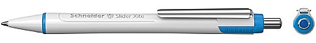 Pixuri cu mecanism - Pix SCHNEIDER Slider Xite, clema metalica, corp alb, accesorii bleu - scriere albastra