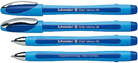 Instrumente de scris - Pix SCHNEIDER Slider Memo XB, rubber grip, accesorii metalice - scriere albastra