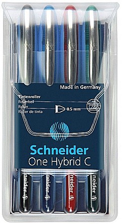 Rollere - Roller cu cerneala SCHNEIDER One Hybrid C, ball point 0.5mm, 4 culori/set - (N,R,A,V)