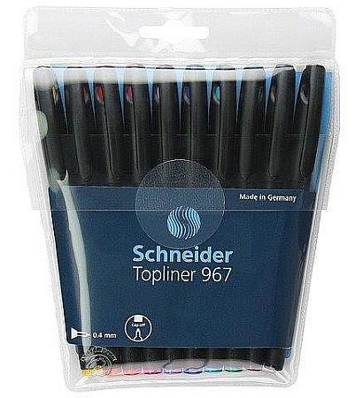 Linere - Liner SCHNEIDER 967, varf fetru 0.4mm, 10 culori/set - (N, R, A, V, Vi, Roz, G, P, M, Bleu)