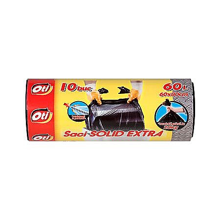 Saci SOLID EXTRA 60L, negru, 60x80 cm, 10buc/rola