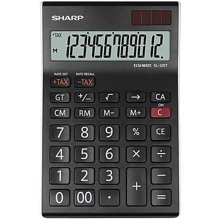 Calculatoare de birou - Calculator de birou, 12 digits, 176 x 112 x 13 mm, dual power, SHARP EL-125TWH - negru/alb