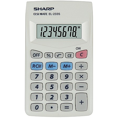 Calculatoare de birou - Calculator de buzunar, 8 digits, 103 x 60 x 8 mm, SHARP EL-233S - alb