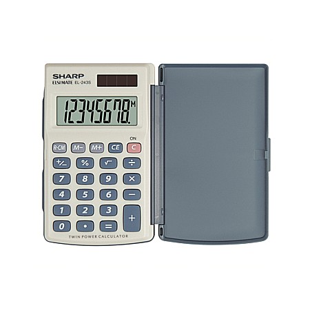 Calculatoare de birou - Calculator de buzunar, 8 digits, 105 x 64 x 11 mm, dual power, capac plastic, SHARP EL-243S - gri
