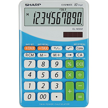Calculatoare de birou - Calculator de birou, 10 digits, 149 x 100 x 27 mm, dual power, SHARP EL-M332BBL - gri/bleu