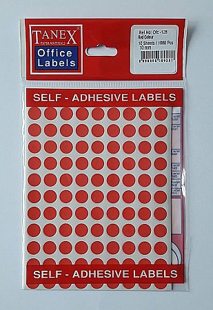 Produse din hartie - Etichete autoadezive color, D10 mm, 540 buc/set, Tanex - rosu