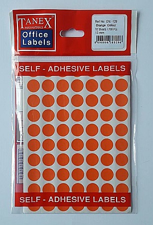 Produse din hartie - Etichete autoadezive color, D13 mm, 700 buc/set, Tanex - orange