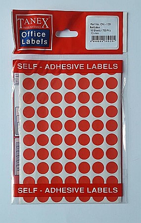 Produse din hartie - Etichete autoadezive color, D13 mm, 700 buc/set, Tanex - rosu