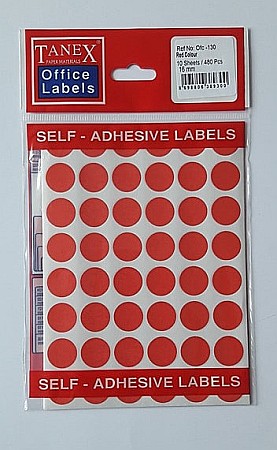 Produse din hartie - Etichete autoadezive color, D16 mm, 480 buc/set, Tanex - rosu