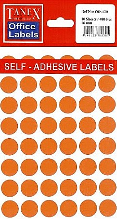 Produse din hartie - Etichete autoadezive color, D16 mm, 480 buc/set, Tanex - galben