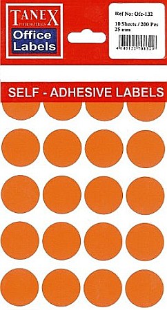 Produse din hartie - Etichete autoadezive color, D25 mm, 200 buc/set, Tanex - orange