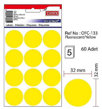 Produse din hartie - Etichete autoadezive color, D32 mm, 120 buc/set, Tanex - galben fluorescent
