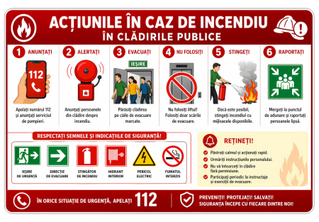 Școala și liceul - Panou de informare pentru acțiuni în caz de incendiu