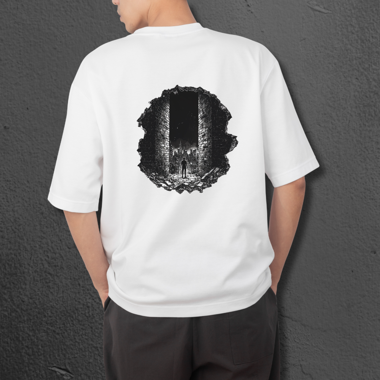 Tricou “This is Where You Begin” – Oversized Streetwear Unisex – Alb / Negru [2]
