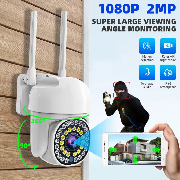 Cameră de Supraveghere Smart WIFI, 36 LED-uri, HD, Viziune Nocturnă cu Infraroșu și Protecție IP66, Transmisie Live pe Telefon [9]