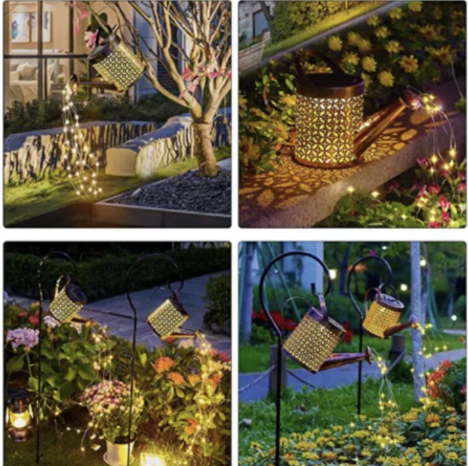 Lampă Solară LED Tip Stropitoare cu Stele, Fier Forjat, Design Retro, Proiecție Lumină Caldă, IP65, 80 cm [3]