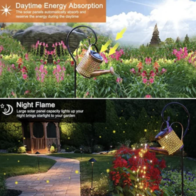 Lampă Solară LED Tip Stropitoare cu Stele, Fier Forjat, Design Retro, Proiecție Lumină Caldă, IP65, 80 cm [4]