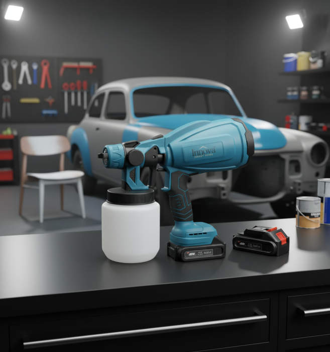 Pistol de Pulverizare Electric, Fără Fir, 800W, 48V, 2 Acumulatori Li-Ion, 800 ml, HVLP, Pulverizare Fină, Innova [6]